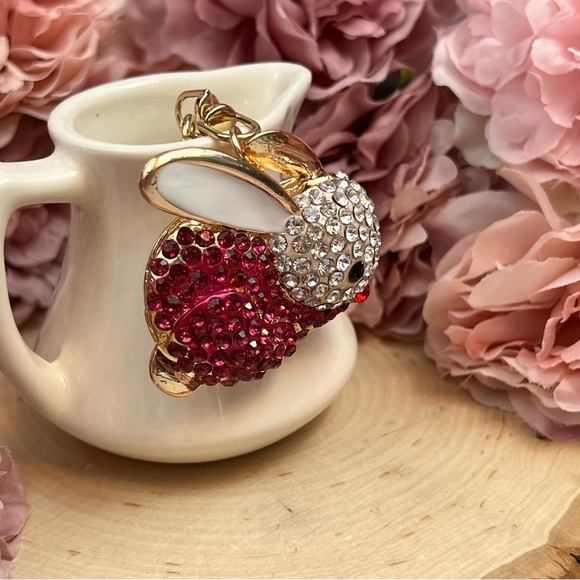 Hot Pink and Silver Crystal Bunny Rabbit Keychain Charm - Picture 5 of 14